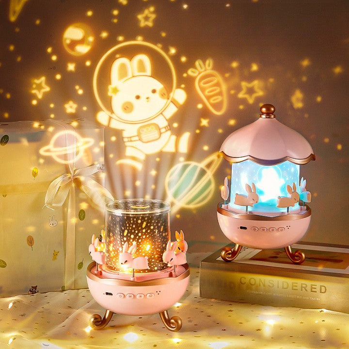 Rabbit Starry Sky Projector 🐰 | 360° Rotating Night Light with 6 Films ✨