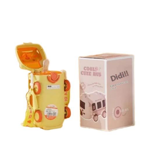 🚌 Silicone Bus Shape Water Bottle for Kids 🚌 | With Strap & Moving Wheels ✨ | Leak-Proof Cartoon Bottle (Yellow, 500ml) 💛
