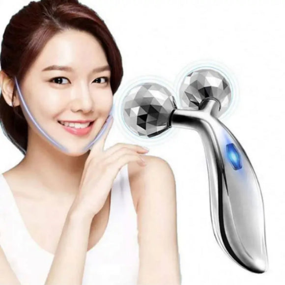 ✨ Manual 3D Massager Roller | 360° Rotation for Face & Full Body Shape | Skin Lifting & Wrinkle Remover 💆‍♀️ (Silver)