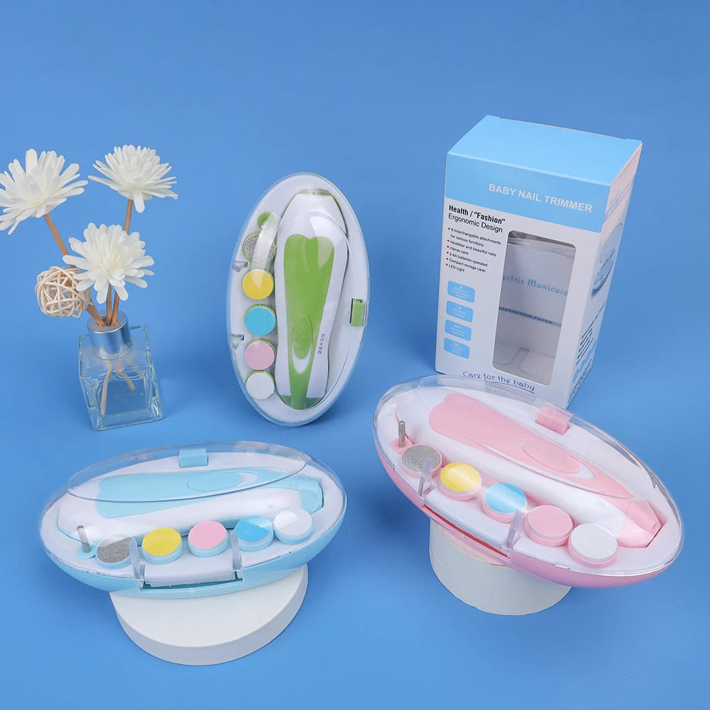 Safe Electric Baby Nail Trimmer 💅✨ | Built-in Light & 6 Filer Heads 👶