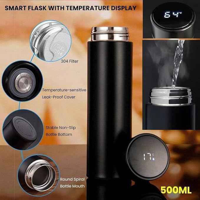 Smart LED Temperature Display Vacuum Flask 🌡️ | 500ml Stainless Steel Water Bottle 💧 | Leakproof & Insulated for Gym, Travel & Sports 🚀