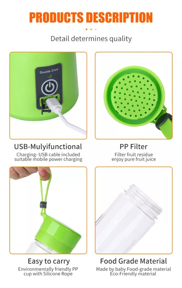 Portable Juicer Mixer Blender 🥤 | For Juices, Smoothies & Cold Coffee ☕ | Rechargeable 6-Blade Smoothie Maker ✨