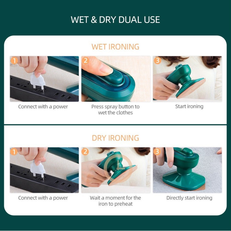 ✨ 2-in-1 Mini Portable Steam Iron | Dry & Wet Handheld Steamer for Travel & Home 🟢