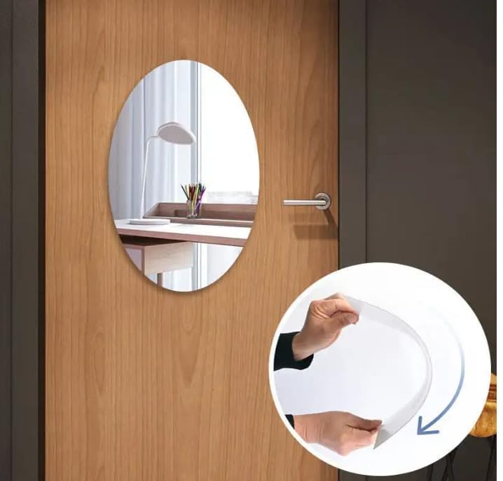 ✨ Oval Adhesive Mirror Sticker | HD Acrylic Wall Mirror for Bathroom, Bedroom & Basin 🏠