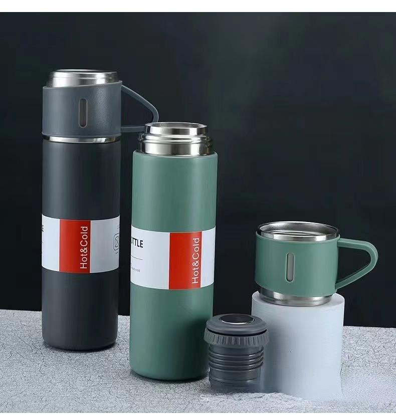 🎁 Box Vacuum Flask Set | 500ml with 3 Cups ☕ | Hot & Cold Insulated Double Layer Thermos | Travel-Friendly 🚗 | Ideal for Gifting ✨