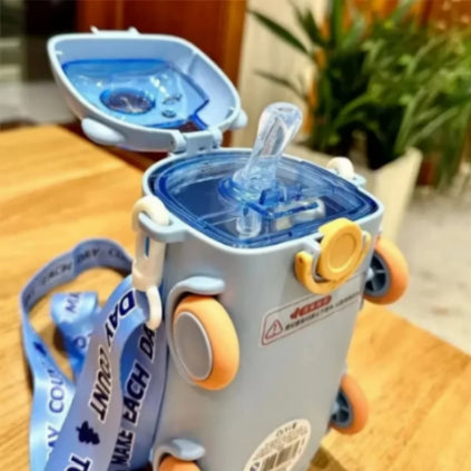 🚌 Silicone Bus Shape Water Bottle for Kids 🚌 | With Strap & Moving Wheels ✨ | Leak-Proof Cartoon Bottle (Yellow, 500ml) 💛